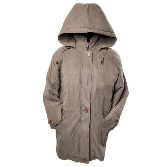 London Fog Coat Adult S Pet Quilted Removable Lining Hood Outdoor Winter Taupe